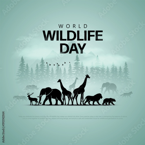 World Wildlife Day Vector Background Design Template.