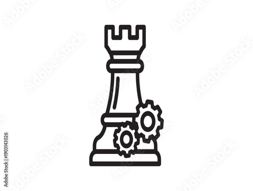 A chess rook with mechanical gear integrated into its base