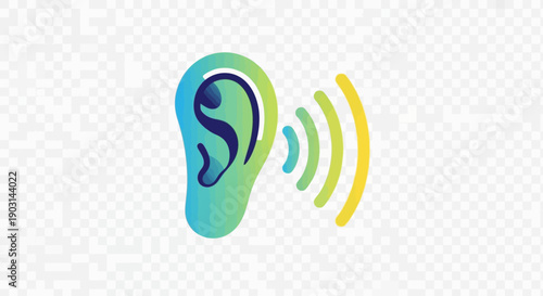 Vibrant gradient ear icon with radiating sound waves symbolizing active listening and audio