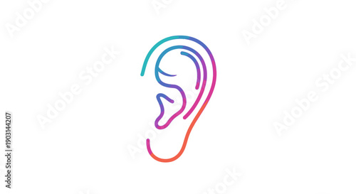 Vibrant gradient human ear outline icon symbolizing hearing and auditory perception on a clean