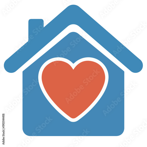 A heartwarming symbolic illustration of a house embracing a red heart, representing a loving home, family well-being, community care, and the essence of belonging and shelter