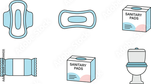 Sanitary Pads and Feminine Hygiene Products Set Isolated on White Background Flat Vector Illustration