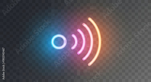 Vibrant neon gradient signal icon representing modern wireless communication technology or sound