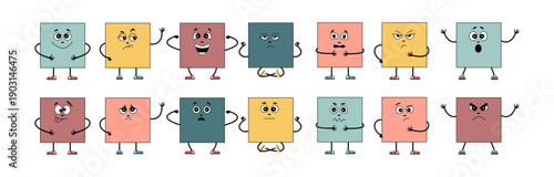 A cartoon square with various emotions happy, sad, angry. For children, educational materials, and poster websites.eps