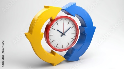 Clock encircled by rotating arrows