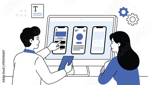 App design illustration mobile interface development planning UX UI screens prototyping collaboration