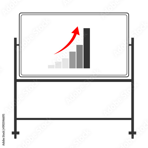 右肩上がりの棒グラフと上昇矢印のホワイトボードアイコン　ビジネス成長
