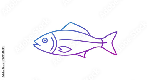 Minimalist gradient outline drawing of a fish swimming underwater aquatic life symbol vector