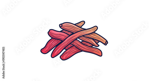 Vibrant cartoon illustration depicting a stylized stack of red and orange muscle fibers for