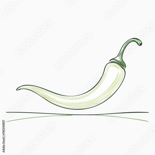 Stylized hand-drawn illustration of a vibrant green chili pepper, offering a fresh and organic visual representation of a popular culinary ingredient with a hint of spice