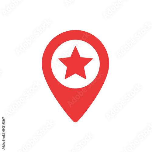 Red map pin icon with star. Represents favorite location, point of interest. Ideal for navigation, mapping, and highlighting key destinations in digital design