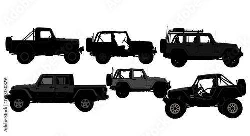 Collection of diverse off-road vehicles and trucks.