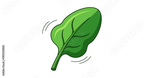 Vibrant cartoon green leaf illustration with dynamic motion lines indicating freshness and health