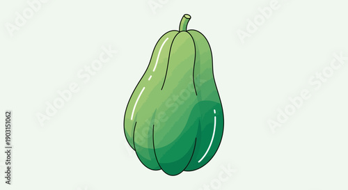 A vibrant cartoon illustration of a fresh green chayote vegetable on a plain background for