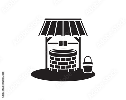 Black Well with Bucket Under Canopy