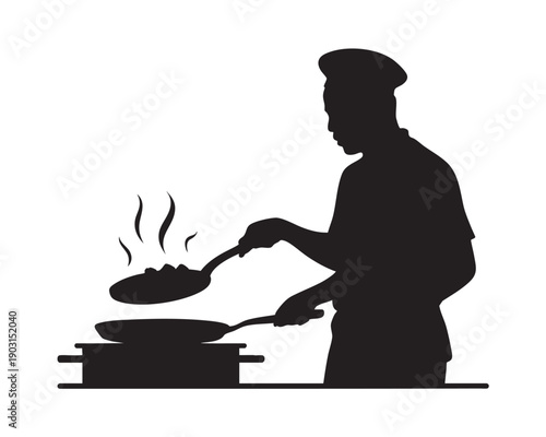 Chef Cooking with Frying Pan on Stove