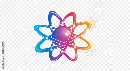 Vibrant atom symbol with orbiting electrons a colorful scientific emblem for innovation and