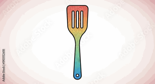 Colorful wooden slotted spatula cooking utensil illustration with a vibrant rainbow gradient design