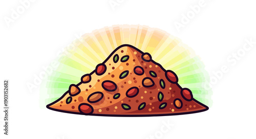 Delicious golden mound of flavorful spiced snack mix illustration with a vibrant glow perfect for