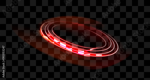 Light red Twirl. Red line curve light effect. Glowing red circle. Red light trail, vortex, wave speed, trace line twirl pedestal