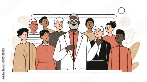 Diverse group in front of laptop