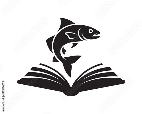 Fish Emerging from Open Book on White Background