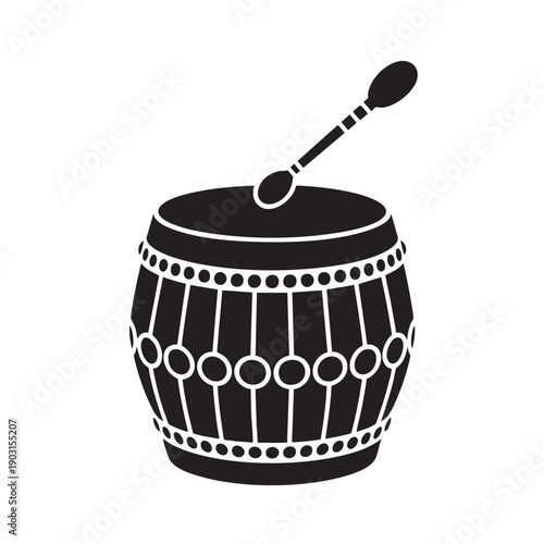 Black African Djembe Drum with Mallet on White Background