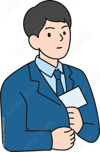 vector illustration of a dishonest man secretly hiding an envelope in his inner pocket