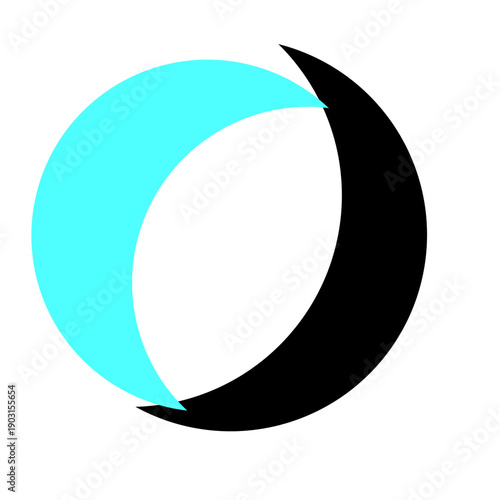 Abstract 3D vector circle logo inspired by the moon with smooth curves, night colors, and a modern space design