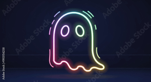 Glowing neon ghost icon on dark background vibrant Halloween graphic design element