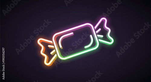 Vibrant neon glowing candy icon in modern digital art style on dark background perfect for sweet