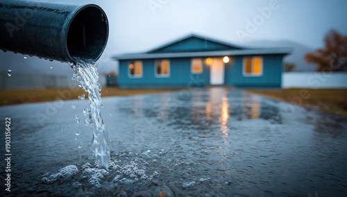 Wallpaper Mural Blue House with Water Drainage System in Rainy Weather Torontodigital.ca