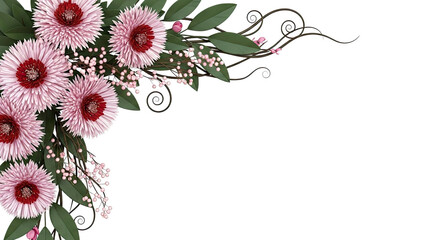 Pink Floral Corner Design with Swirling Vines