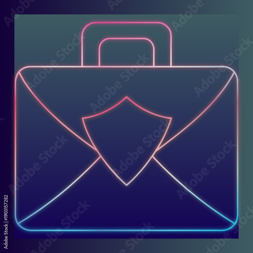 Secure Briefcase Neon Icon, Data Protection Symbol, Confidentiality And Privacy Concept