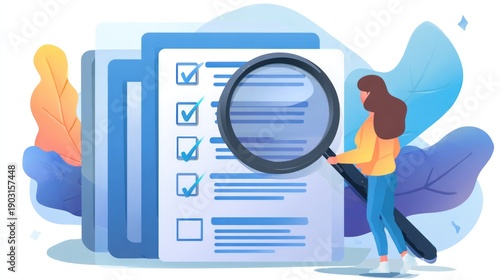 Woman inspecting checklist documents