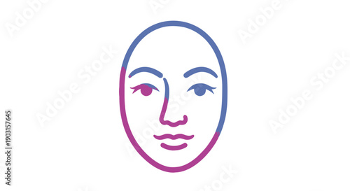 A contemporary minimalist human face outline illustration featuring a captivating blue and purple