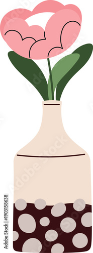 Blooming peony in ceramic vase. Flower interior decoration