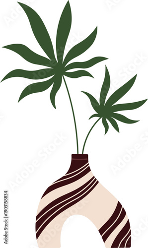 Exotic palm leaves in vase. Tropical botany decoration
