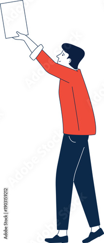 Man hold paper sheet. Voting process icon