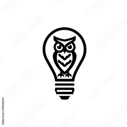 Creative owl silhouette inside glowing light bulb vector symbol of wisdom wildlife inspiration and smart ideas