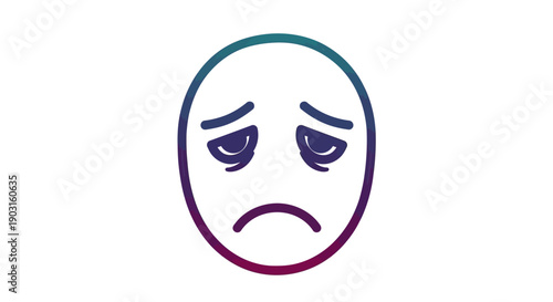 Gradient outline sad face emoji vector illustration depicting melancholy and emotional distress on