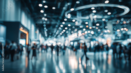Wallpaper Mural A blurred image of people engaged in a busy exhibition or trade show, filled with bright lights and activity. Torontodigital.ca