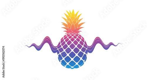 Vibrant abstract pineapple illustration with a gradient of warm and cool colors and flowing