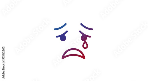 A stylized gradient line art illustration of a sad crying face expressing sorrow and distress