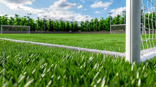 Wallpaper Mural Serene Soccer Field with Lush Green Grass and Clear Blue Sky Beneath Fluffy Clouds in a Park Setting Torontodigital.ca