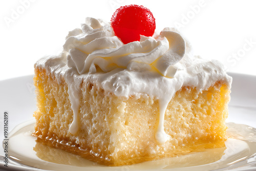 Wallpaper Mural Delicious Square Slice of Tres Leches Cake Isolated on White Background with Cherry and Whipped Cream Topping Torontodigital.ca