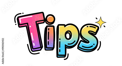 Vibrant and helpful design element showcasing the word 'Tips' in a playful gradient font