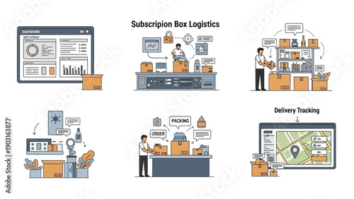 Streamlined logistics management and efficient delivery tracking systems for the modern subscription box e-commerce business, ensuring smooth fulfillment