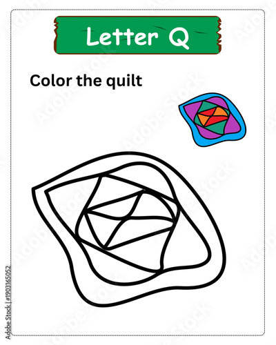color the quilt letter q worksheet for kids printable learning preschool.eps