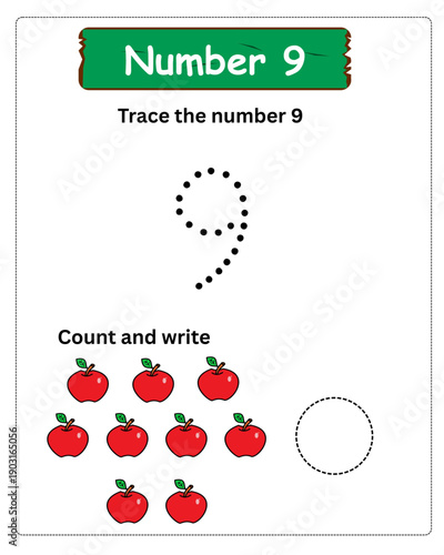 trace and count the number maths worksheet for kids printable learning preschool.eps